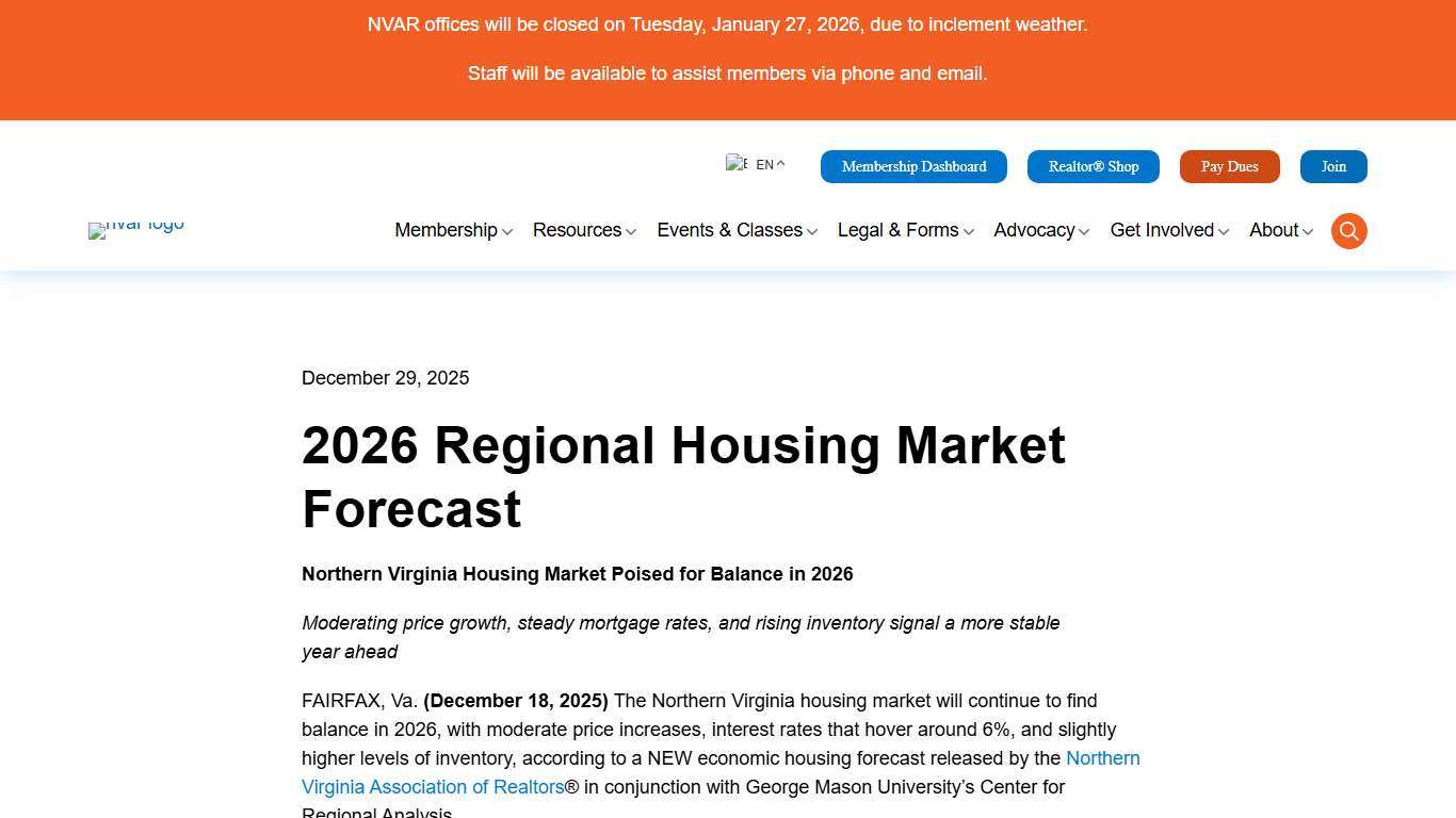 2026 Regional Housing Market Forecast - Northern Virginia Association of Realtors